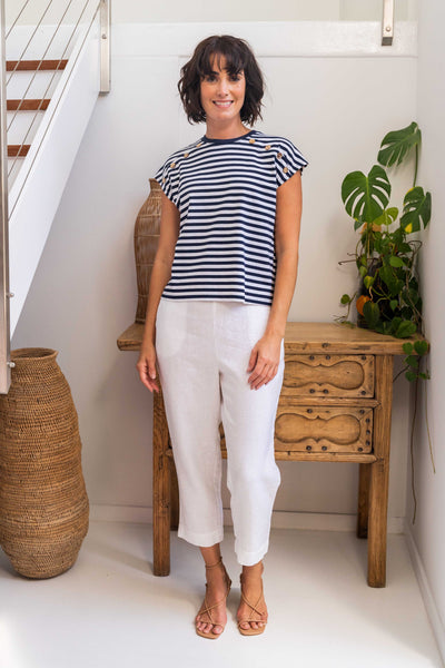 See Saw SS562N/W Cap Sleeve Top - Navy/White Stripe