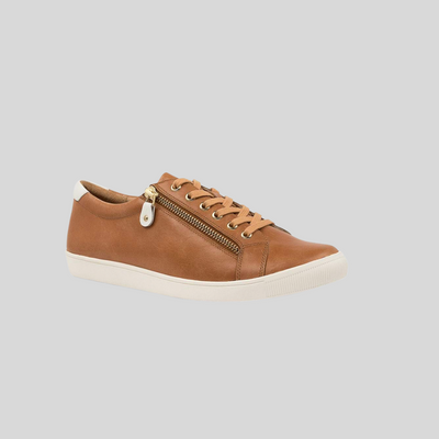 Tan with White  sole sneakers with side zip and lace function