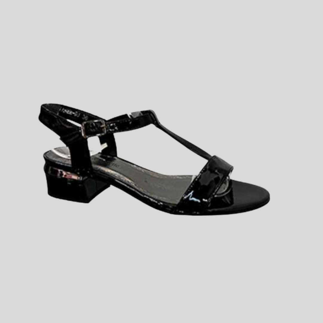 Black Patent low heel sandals