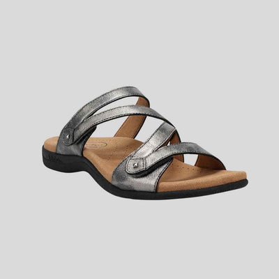 Taos slide with 2 pewter straps arch support footbed