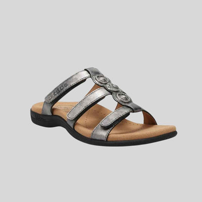 taos prize slides in pewter with 3 velcro straps