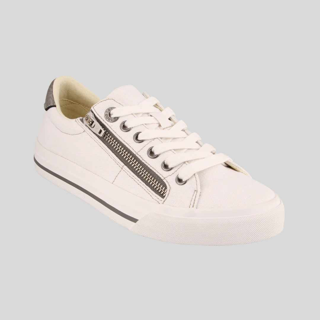 white canvas sneakers with side zip 