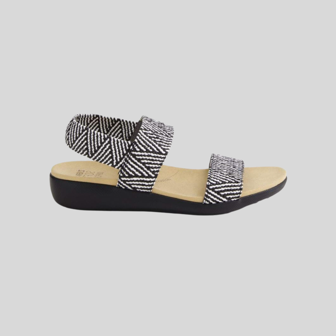black and white weave slip on sandal