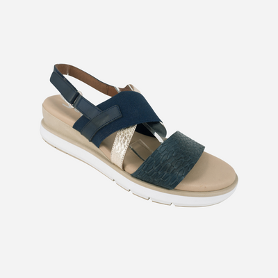 Navy wedges with cushioned footbed. 