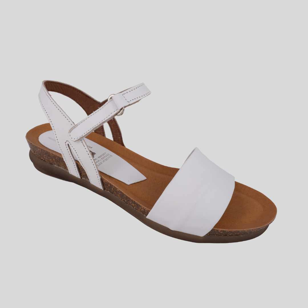 white leather sandals