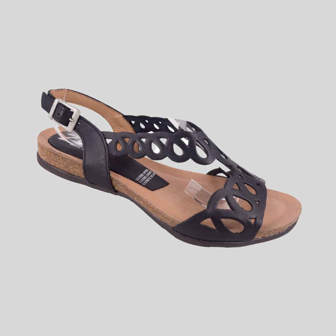 Black flat sandals with buckle at back strap 