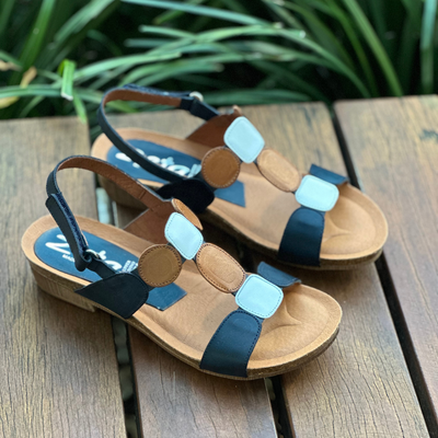 navy tan-white sandals 