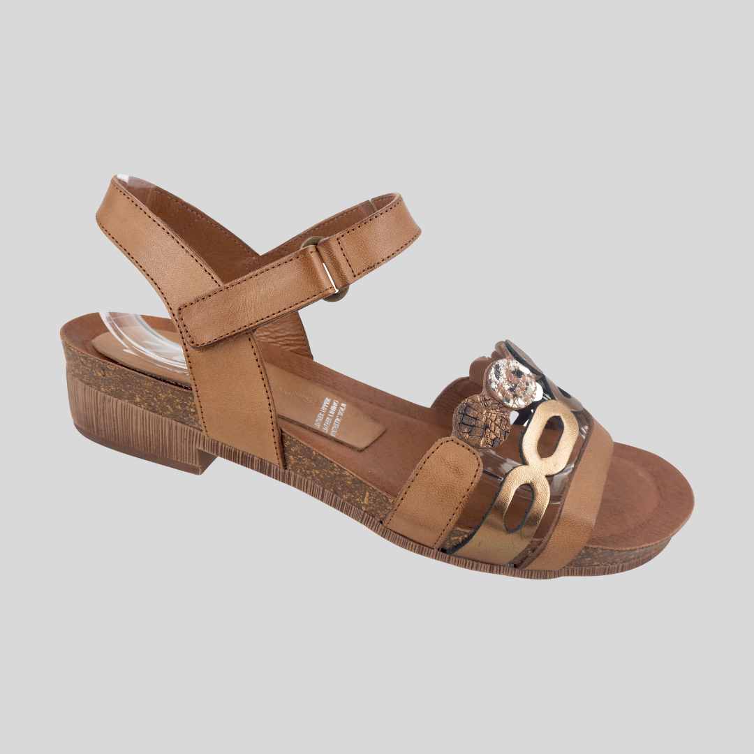 zeta sandals with low heel in Tan and bronze multi leather 