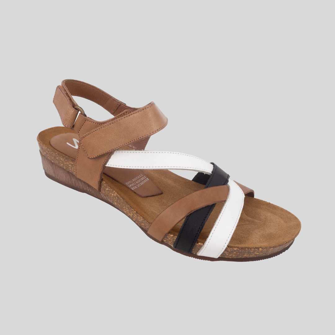 Womens Zeta low wedge sandals white tan black multi sandals 