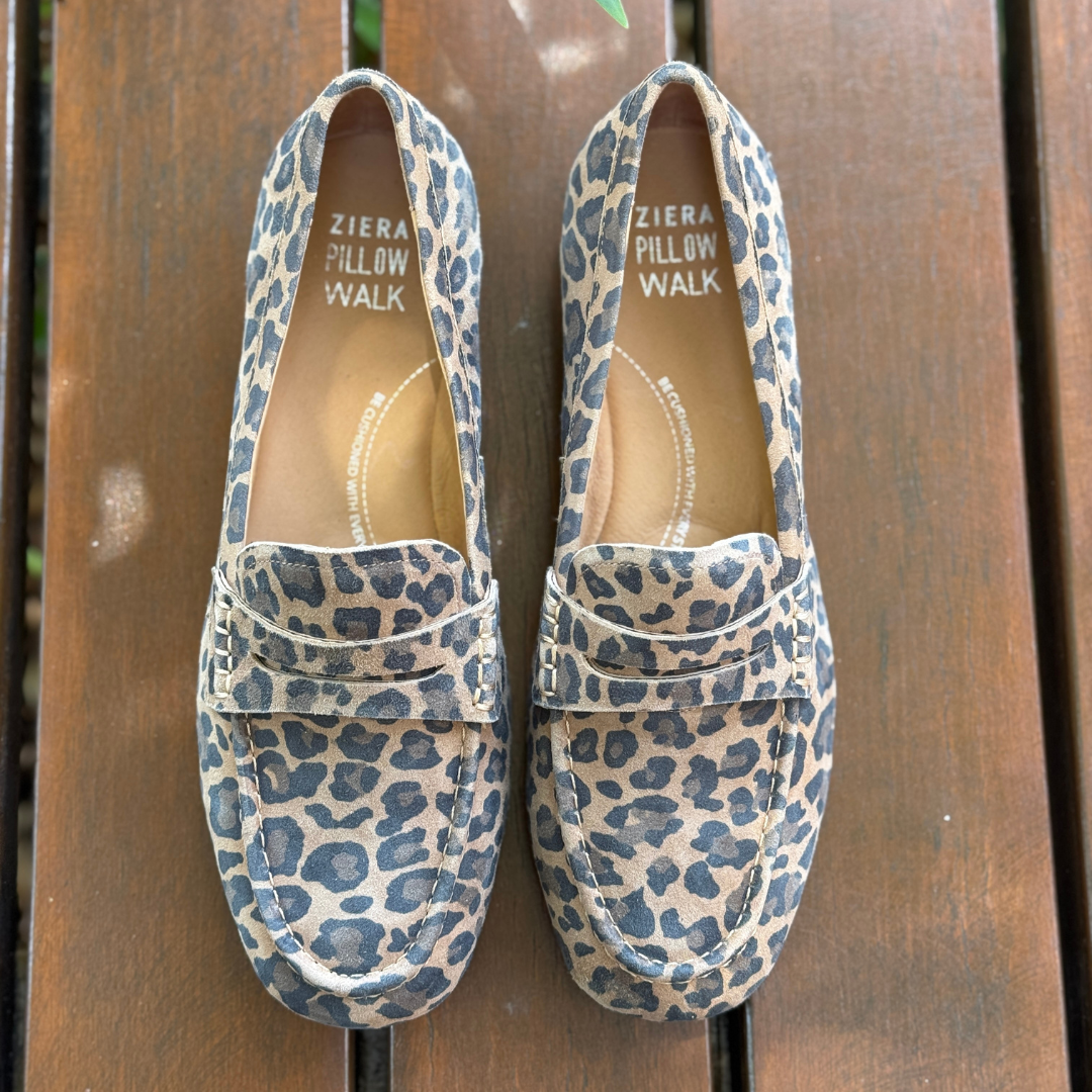 Ziera Deline XW - Camel Leopard Suede – Shannons Shoes