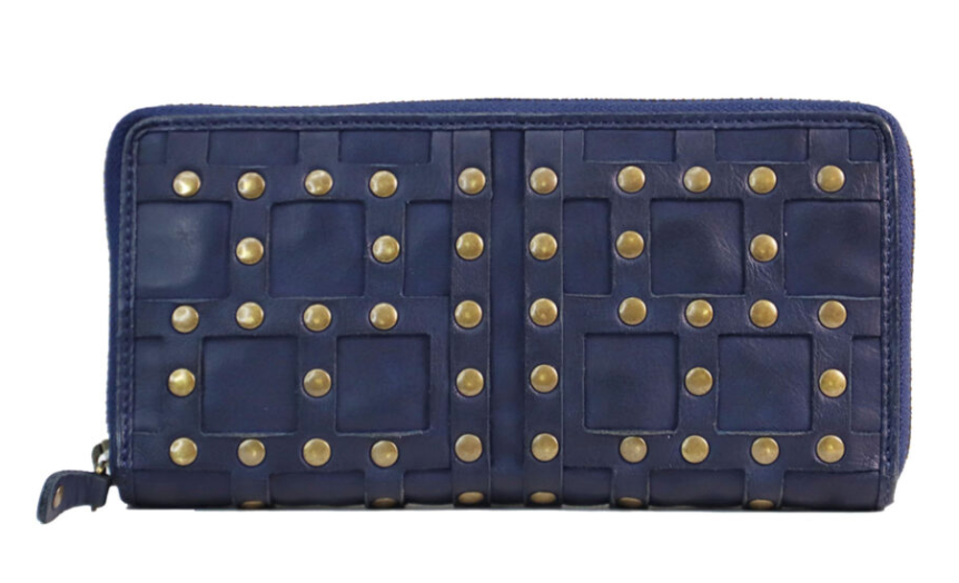 blue leather stud wallet 