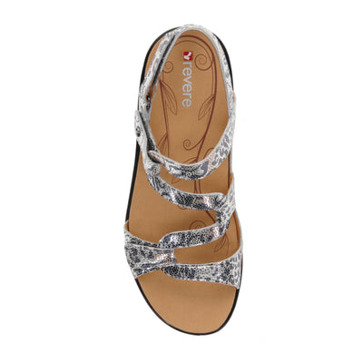 Above Image of Miami sandal showing the adjustable straps and design o f the sandal - silver safari
