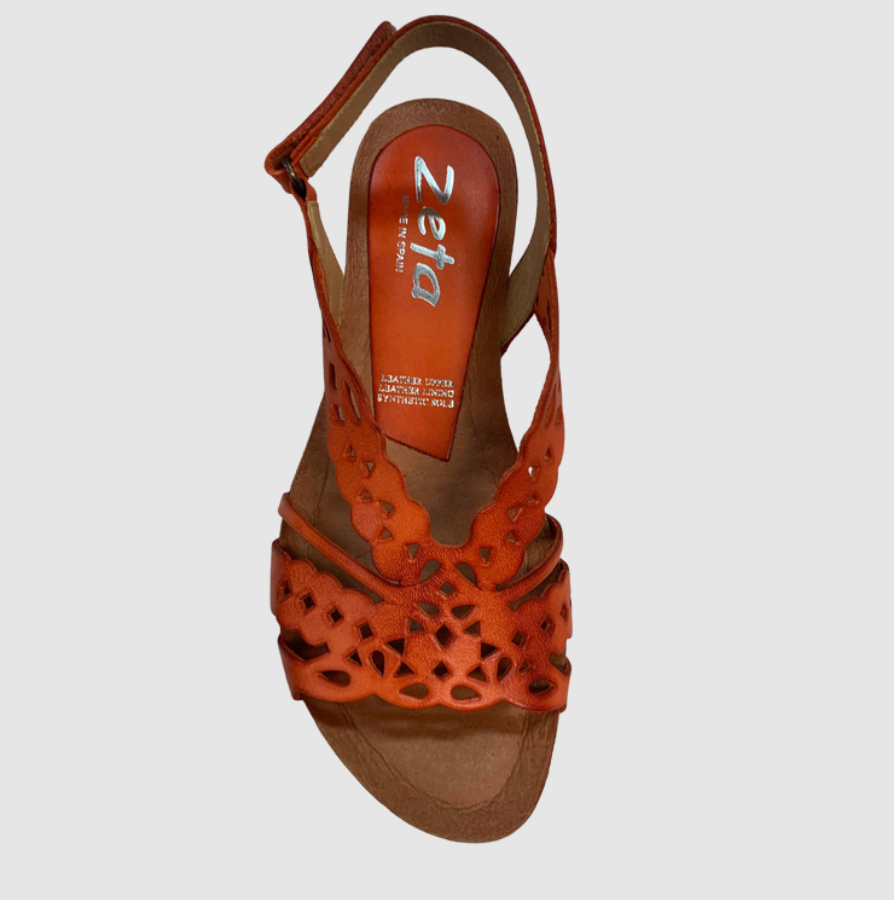 low heel leather orange sandals