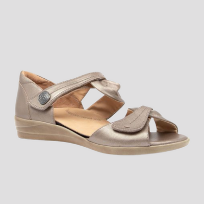 greige neutral back in sandal with two velcro straps
