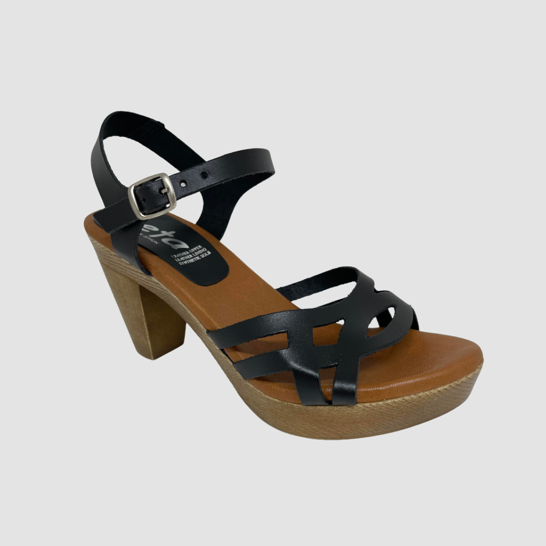 Women's comfort platform heels black leather 
