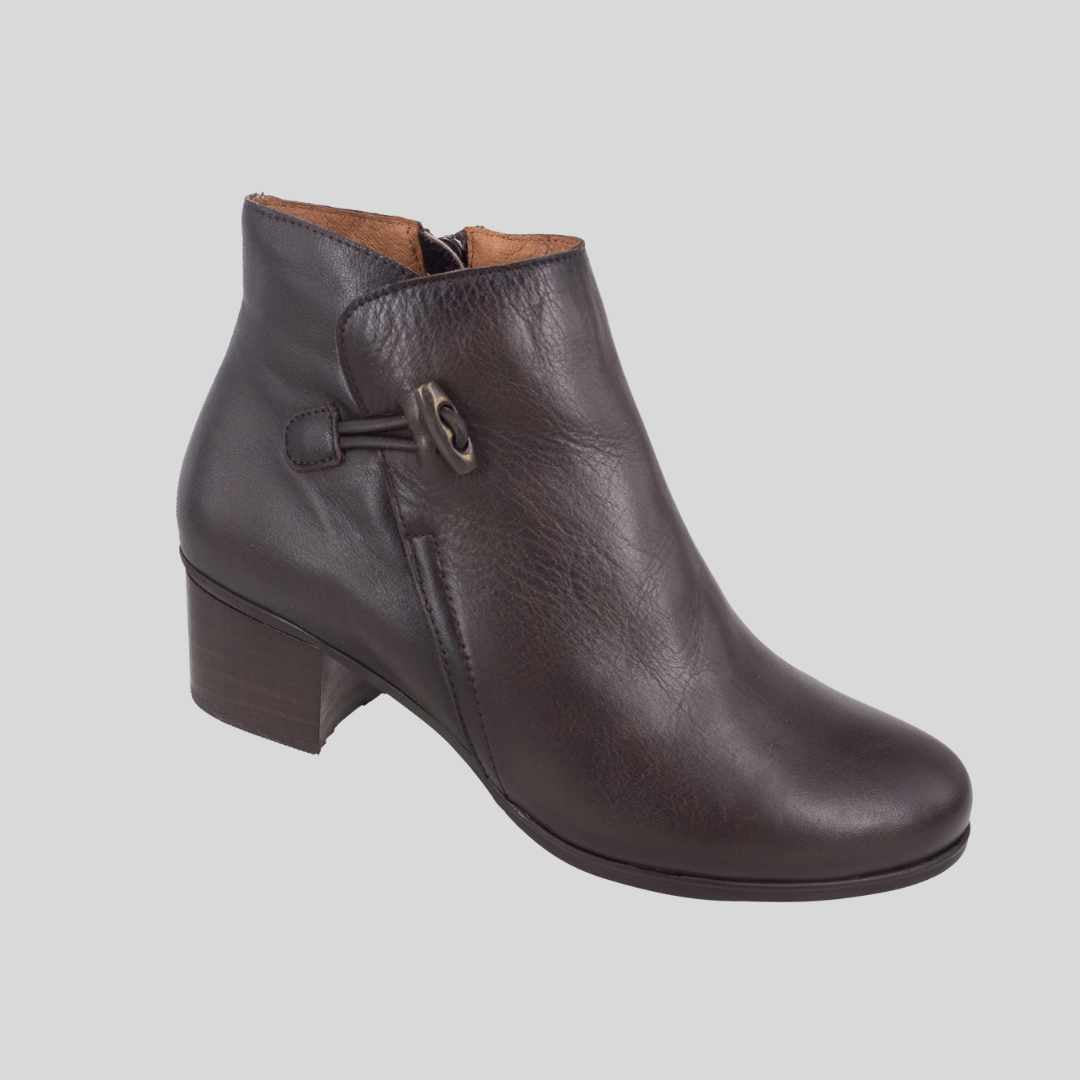 low heel leather boots by Zeta Shoes in Dark Brown