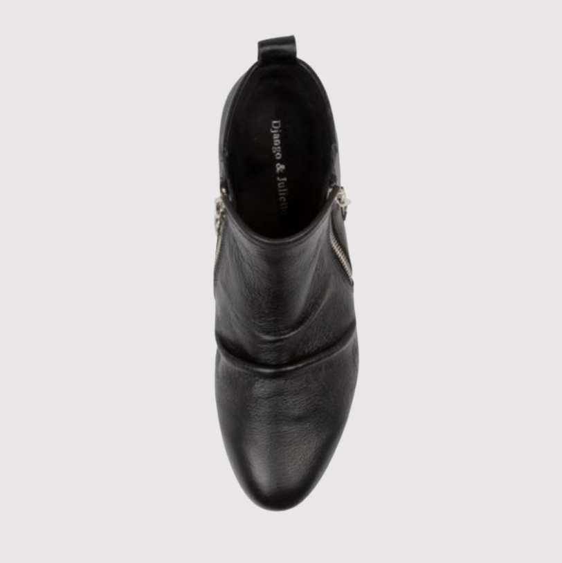 Black flat heel leather boots