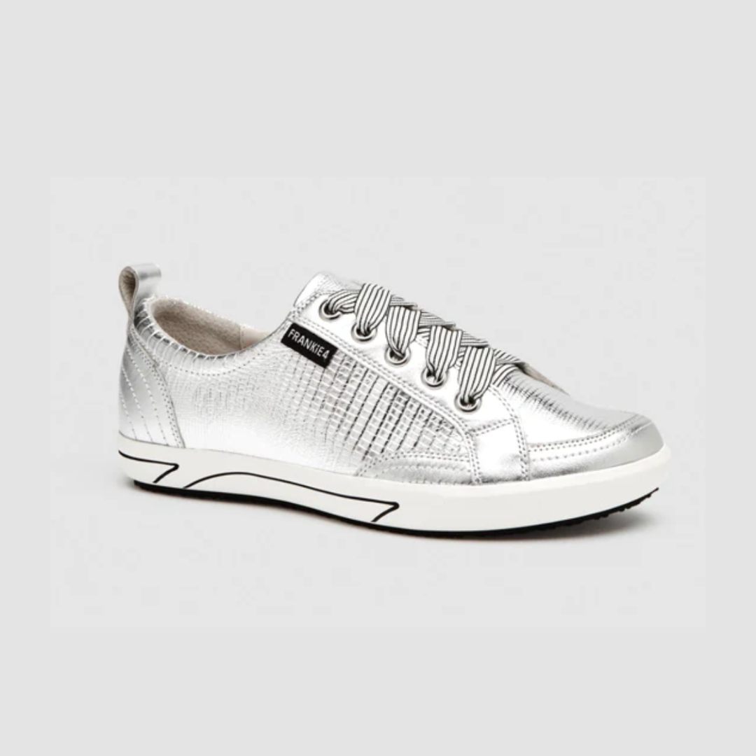 Silver embossed womens sneaker with arch support