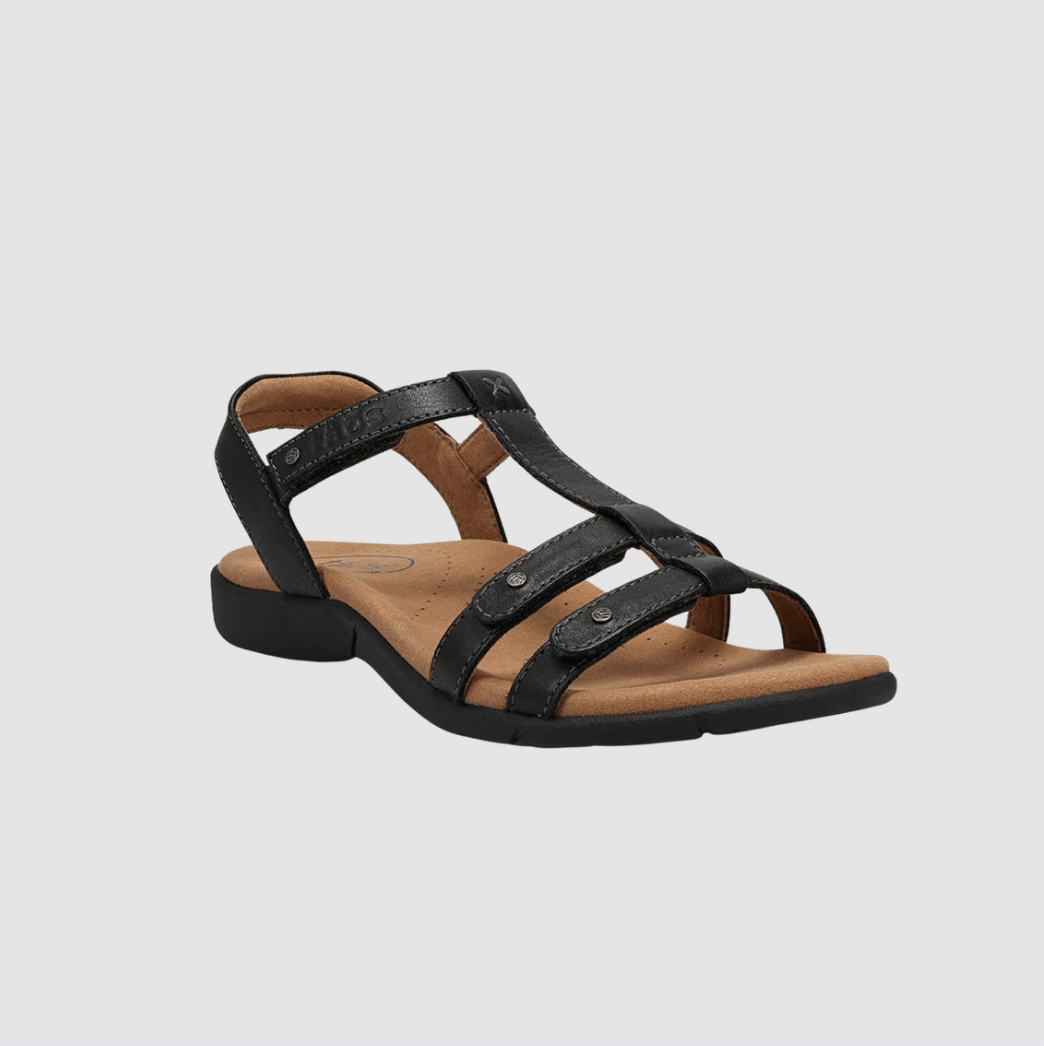 Taos shoes Trophy Black leather sandal with arch suport
