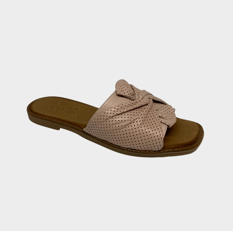 Nude leather slip on slides