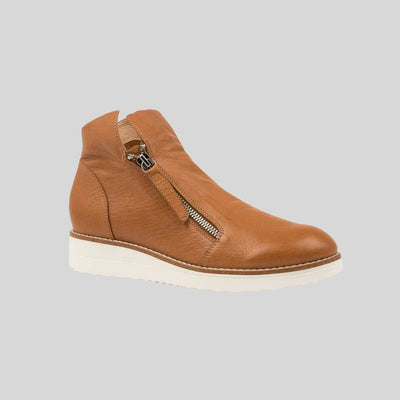 Tan Boot with white sole and side zips
